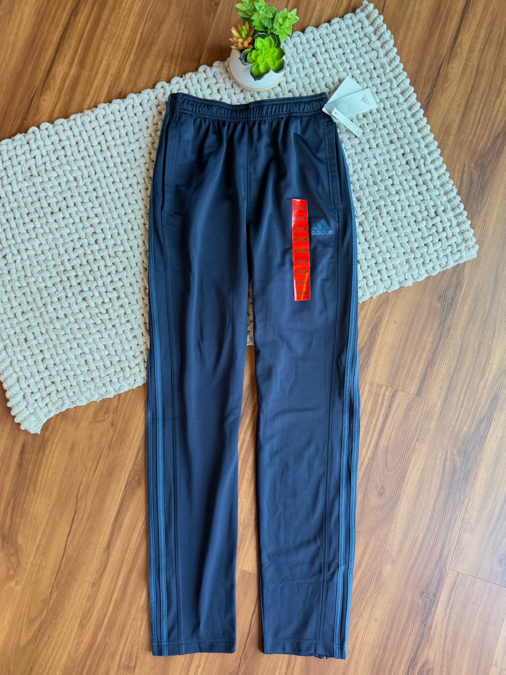 Adidas | Men’s Midweight Tricot Tailored Zipper Track Pants Navy Blue | Medium